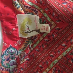 Fig and Flower Red Multicolor Button Down sheer and lace Shirt